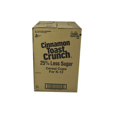 CINNAMON TOAST CRUNCH Cereal 25% Less Sugar Single Serve K12 2 oz. Eq Grain, PK60 16000-14886